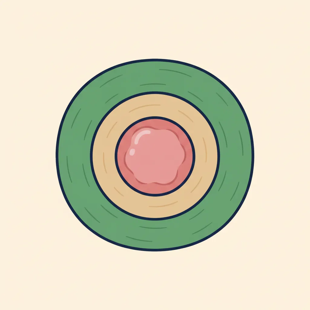 Editorial diagram of peristomal skin: a central stoma surrounded by a snug adhesive barrier ring and healthy surrounding skin.